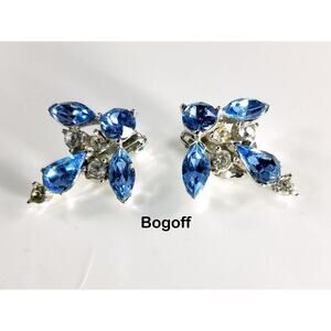 Vintage BOGOFF Blue Rhinestones Clip Earrings, "Vintage Jewels", 1950s